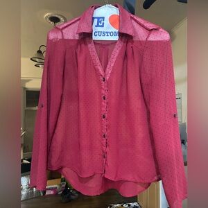 Love Culture Burgundy Blouse with Black Polka Dots